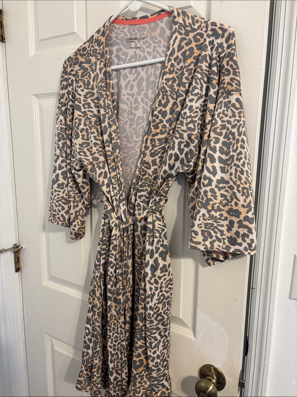 Cuddl Duds Leopard Print Robe in Beige and Gray